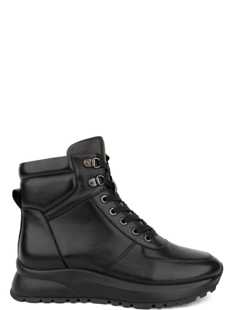 Adrianna Feretti Black Cow Leather Minimalist Lace-Up Boots