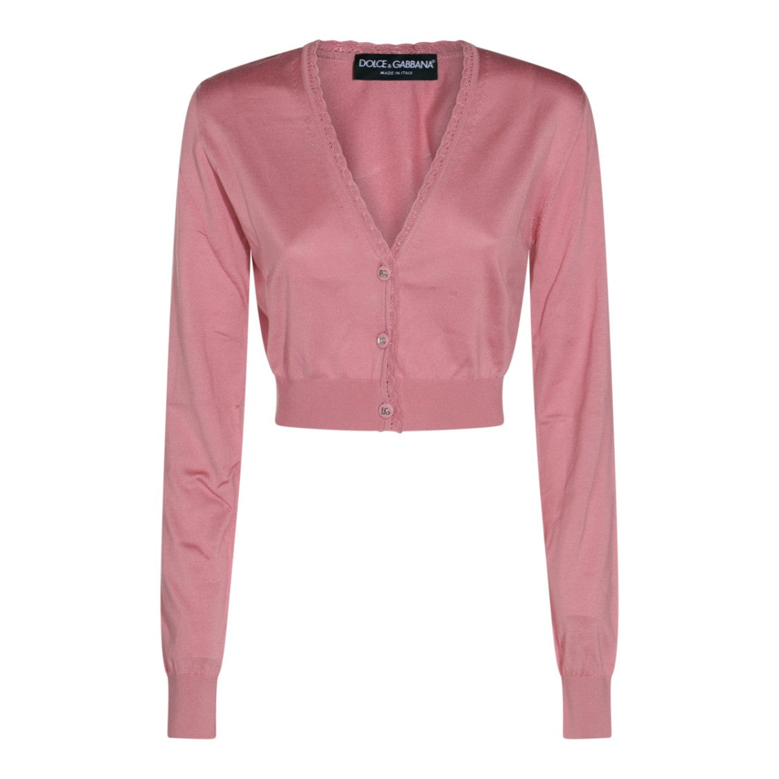 Dolce & Gabbana Cropped Pink Silk Knit Sweater With Button Detailing
