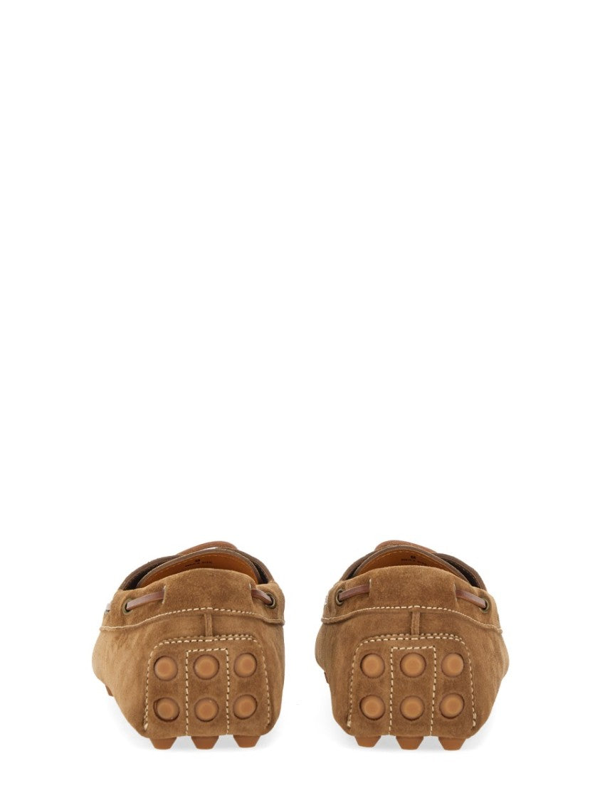 Tod's Brown Suede Moccasin Shoes With Detailing