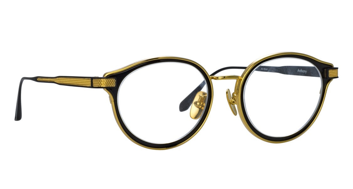 Linda Farrow Lfl Round Titanium Eyeglasses With Textured Gold Temples