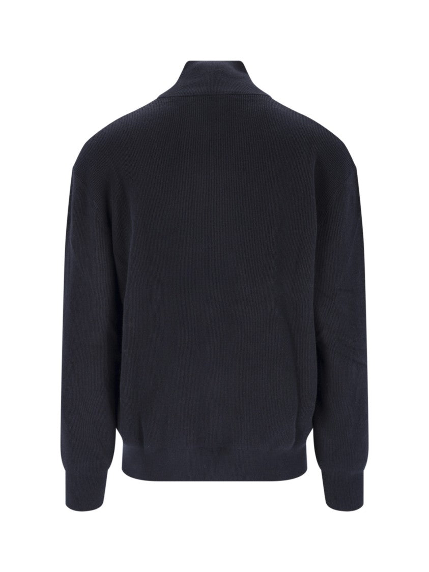 Closed Dark Blue Cotton Blend Knit Pullover With Half-Zip Closure