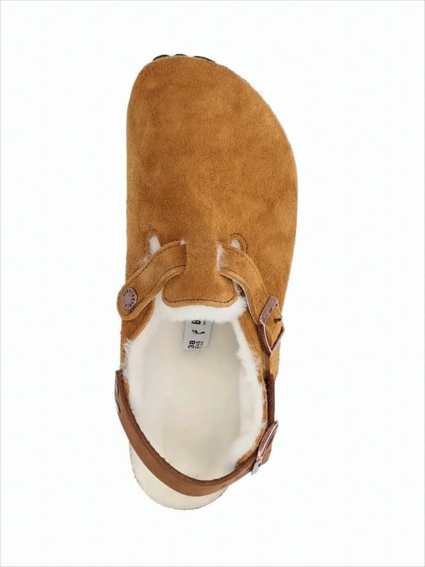 Birkenstock Suede Mule With Adjustable Strap And Shearling Lining