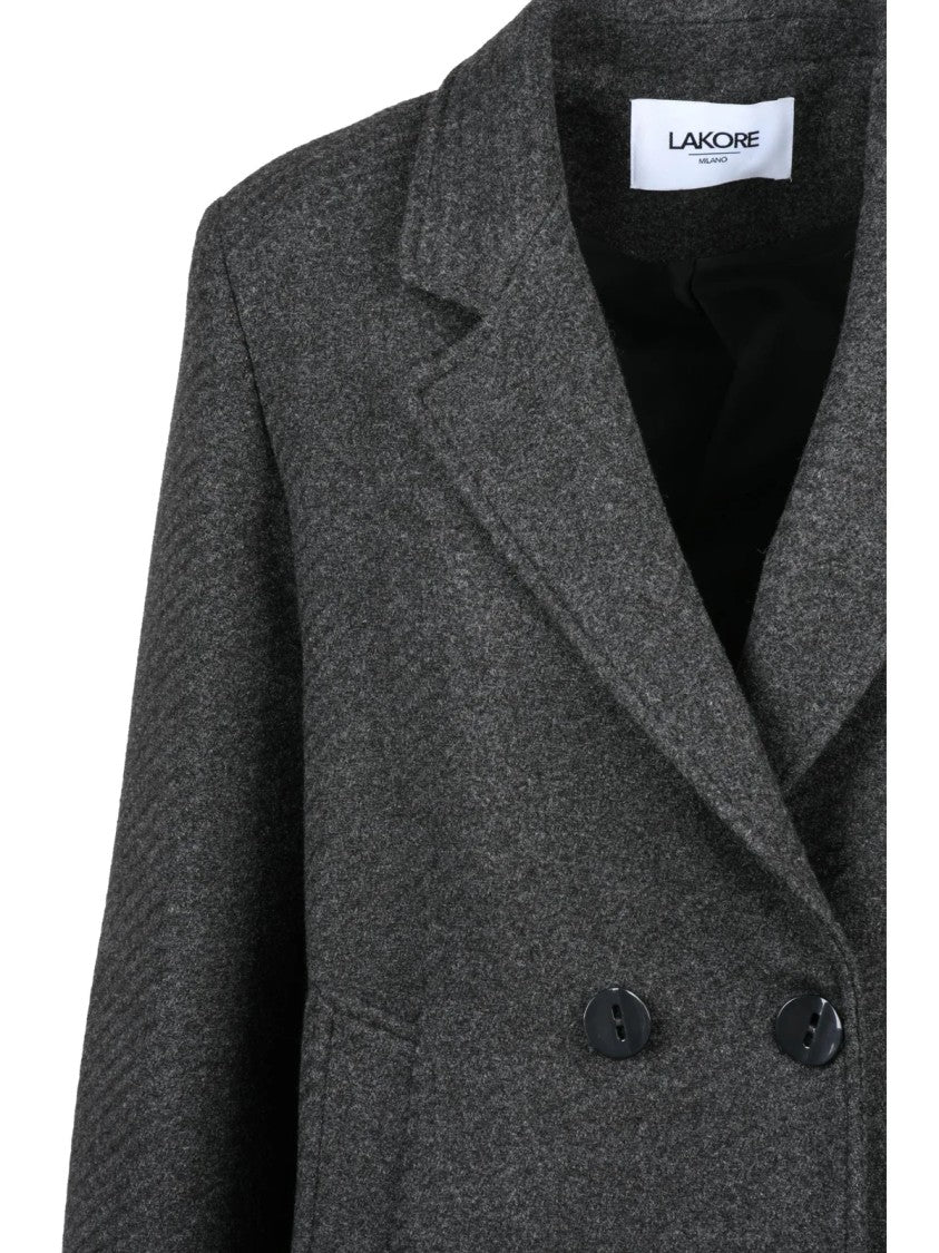 Lakore Dark Grey Double-Breasted Wool-Blend Coat
