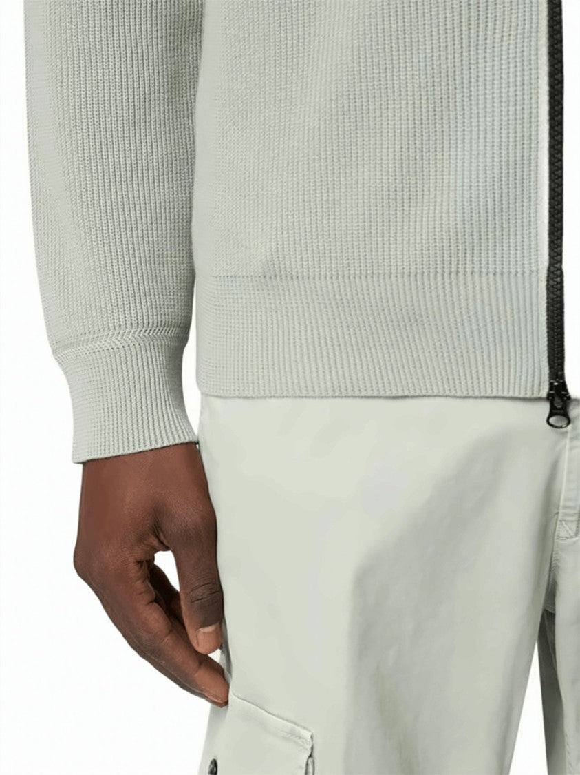 Stone High-Collar Sweatshirt With Double-Zip Closure And Badge Detail