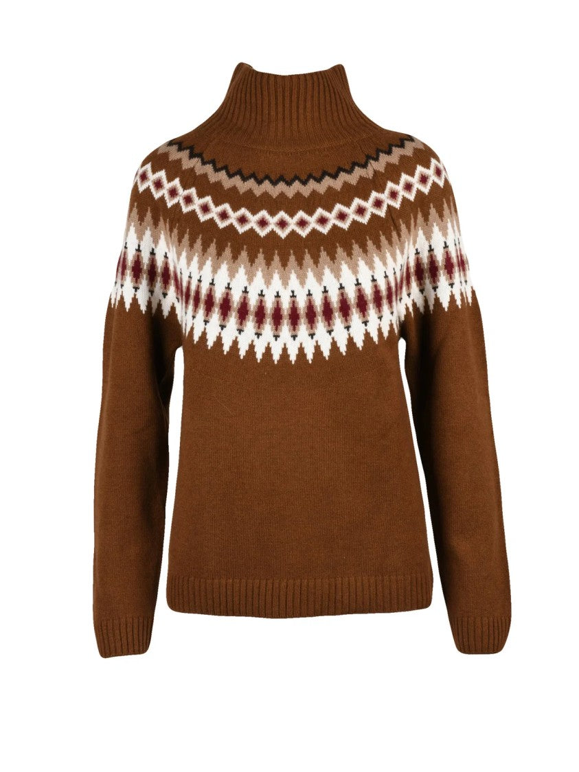Be You Turtleneck Sweater In 100% Cashmere With Geometric Pattern