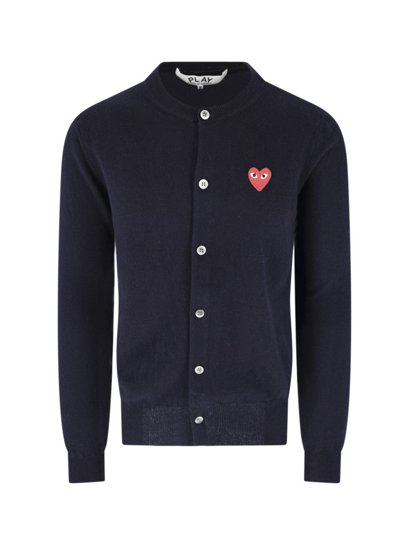 Comme Des Garçons Navy Heart Patch Wool Cardigan