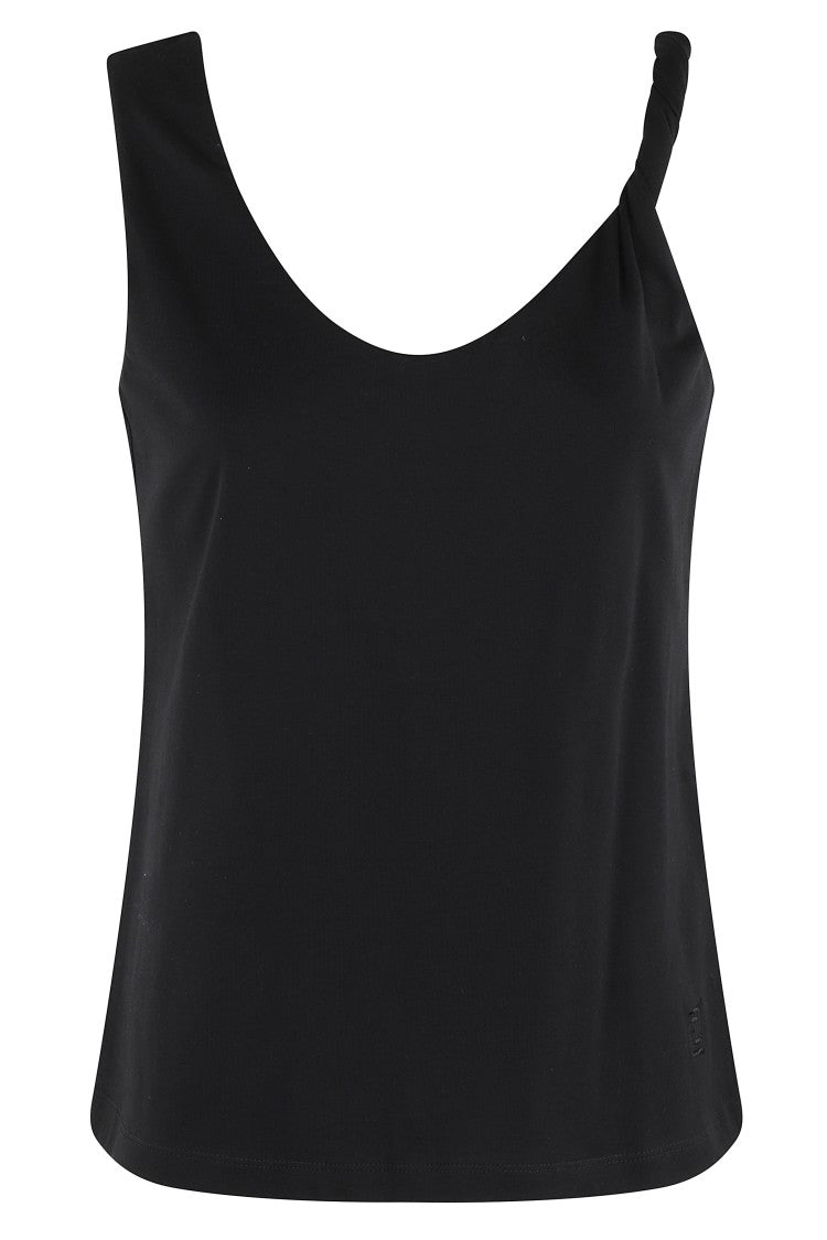 Federica Tosi Twisted Strap Black Cotton Tank Top