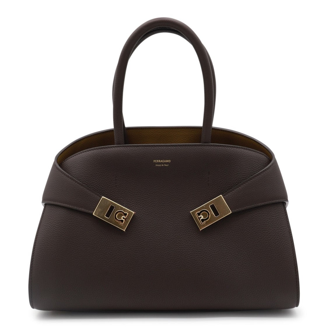 Ferragamo Dark Brown Leather Hug S Top Handle Bag