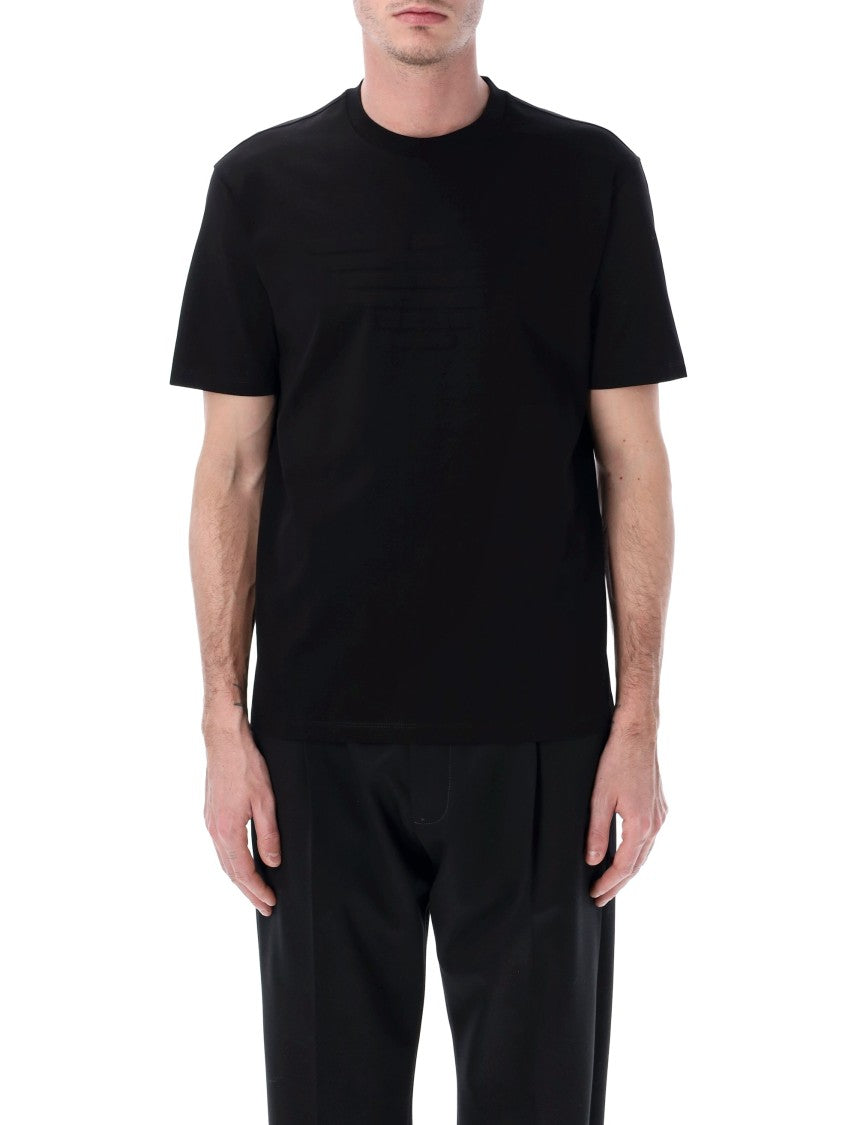 Emporio Armani Intarsia Logo T-Shirt In Black Cotton Jersey