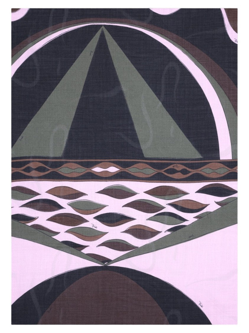 Pucci Brown Abstract Geometric Silk-Wool Foulard
