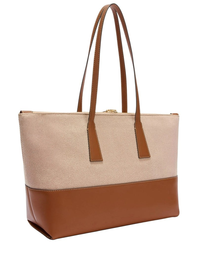 Furla Olivia L Tote Beige Cotton Leather Tote