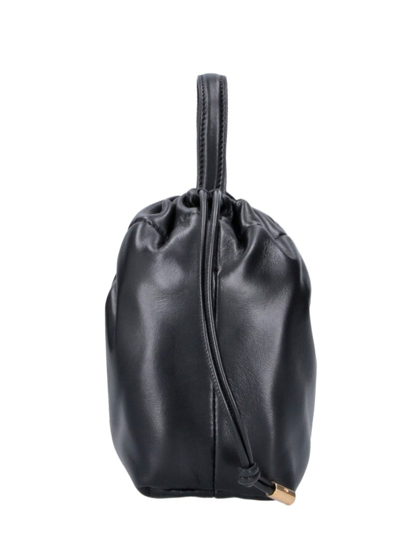 Chloé Gathered Black Leather Handbag With Gold-Tone Chain