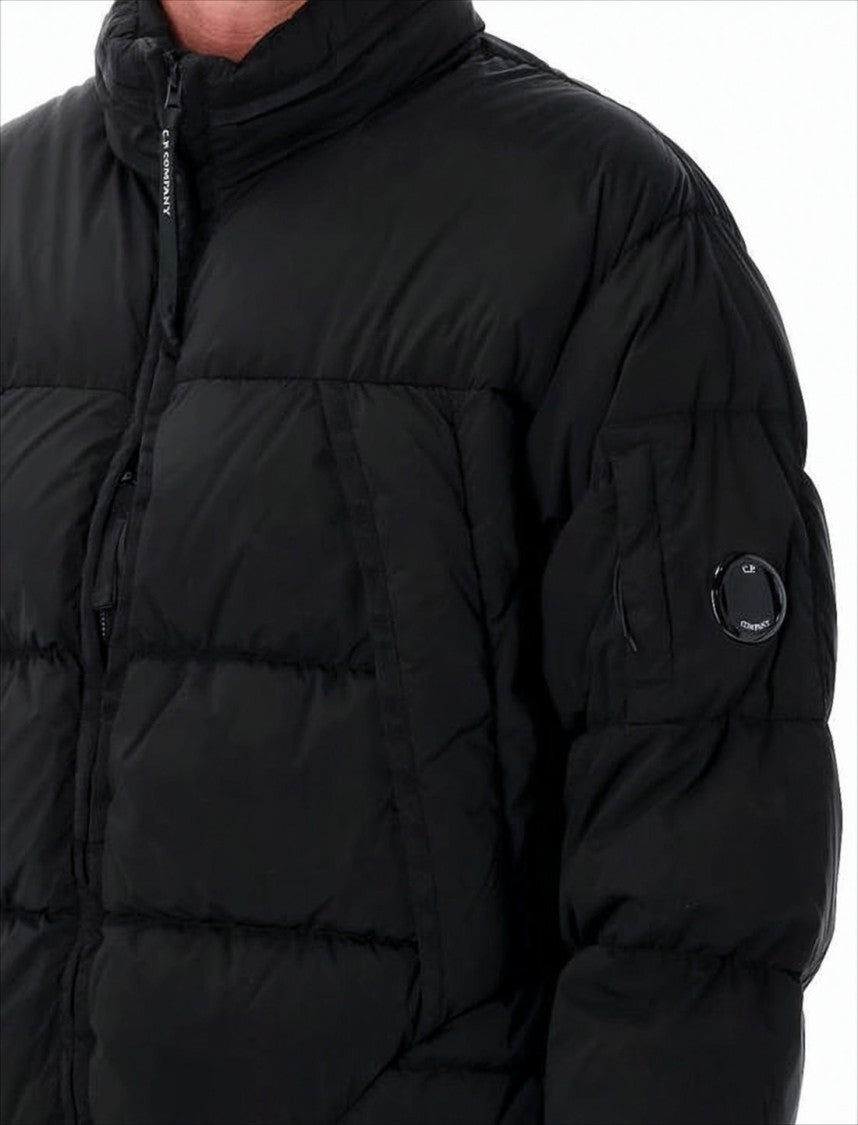 C.P. Company Quilted Down Jacket With High Collar And Logo Patch