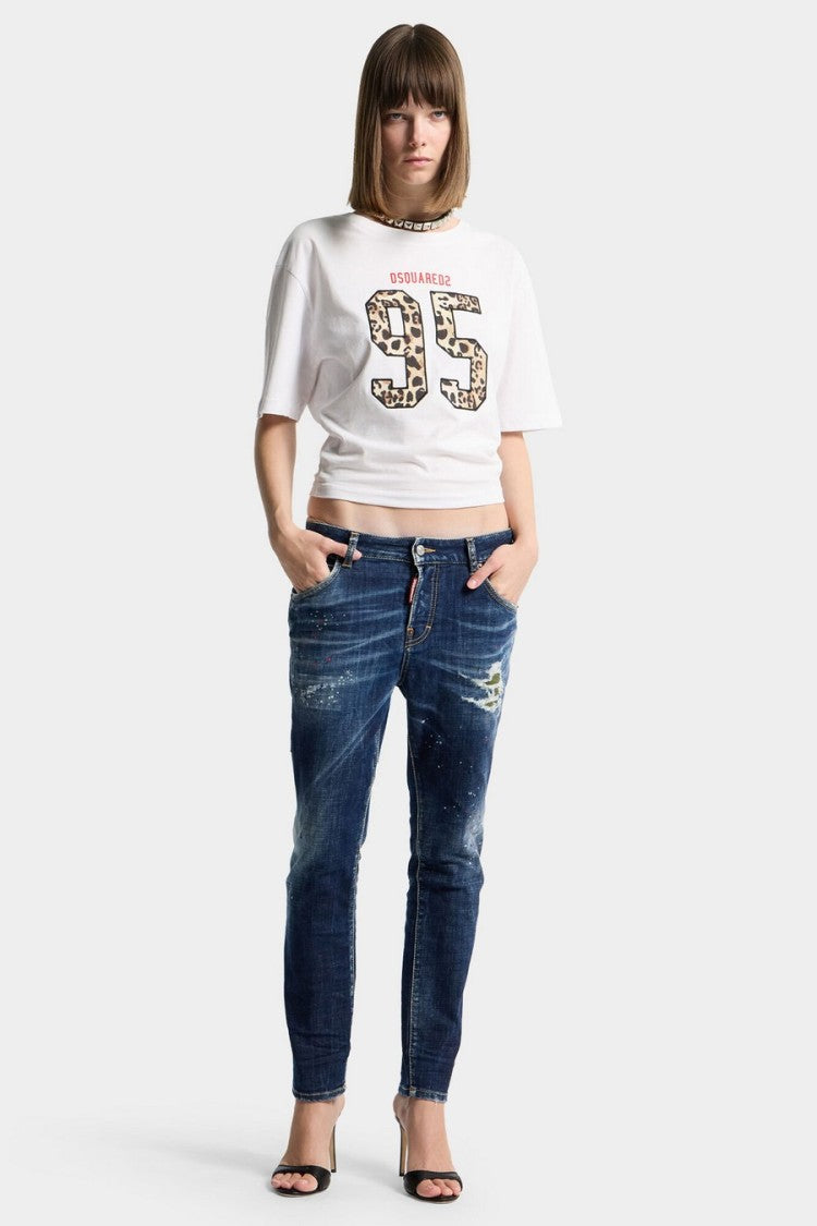 Dsquared2 White Leopard-Print Numeral Graphic Cotton T-Shirt