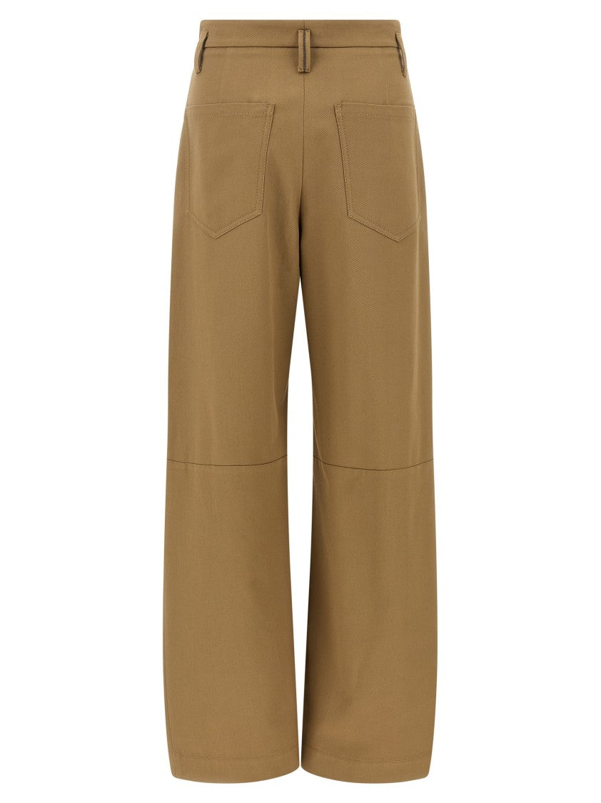 Brunello Cucinelli Wide-Leg Cotton Gabardine Pleat Pants