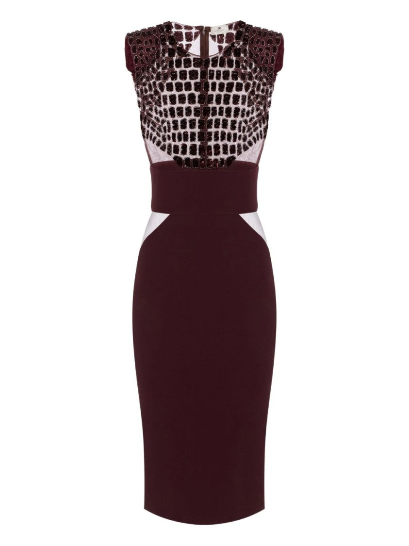 Elisabetta Franchi Fitted Midi Dress With Glossy Embellishments