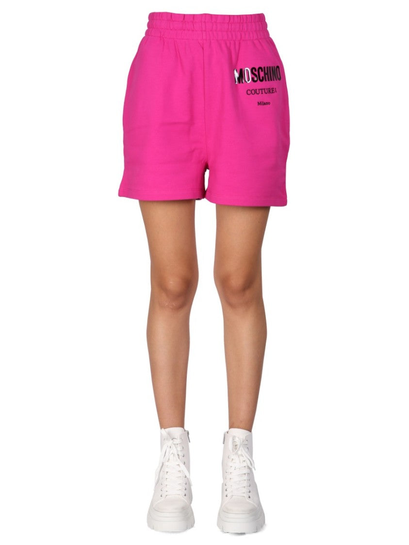 Moschino Pink Shorts With Vinyl Logo Detailing