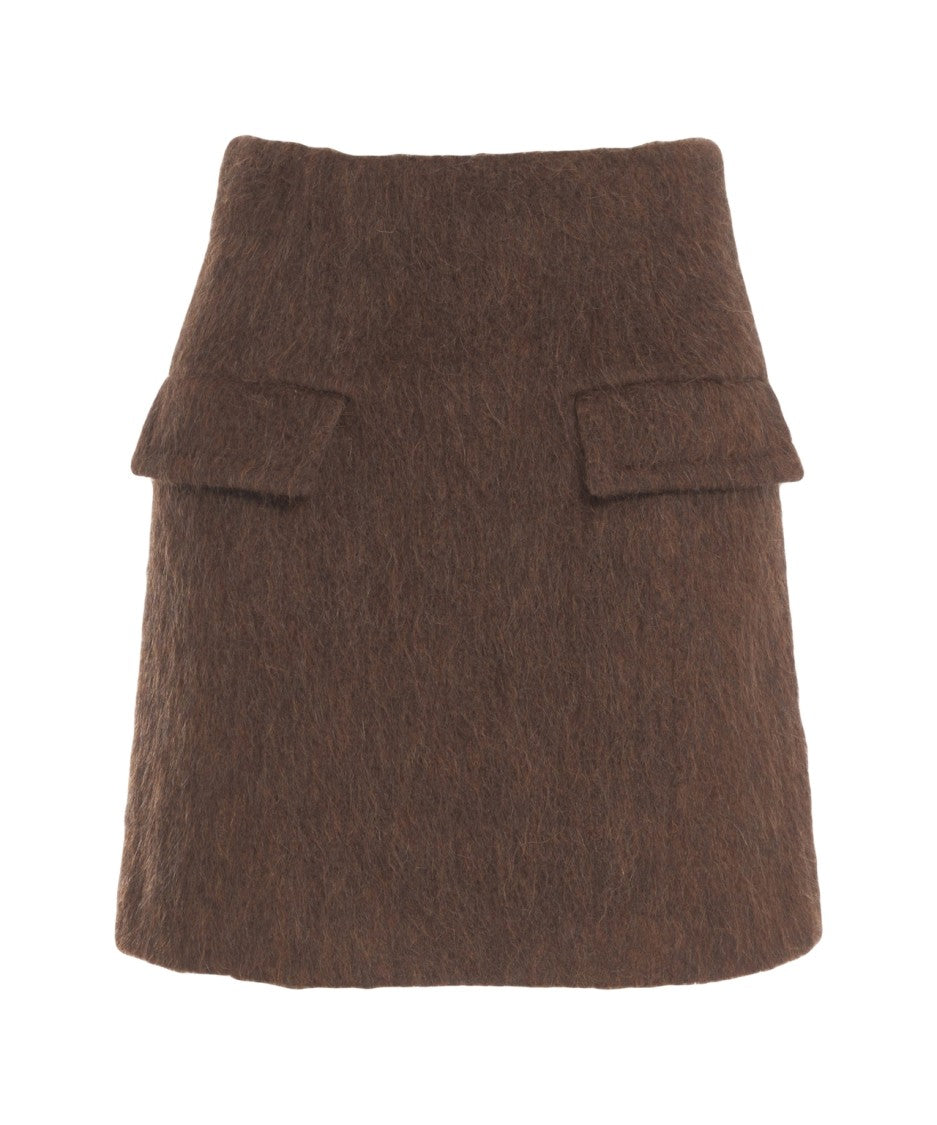 Herskind Brown Mini Skirt With Flap Pockets And Textured Finish