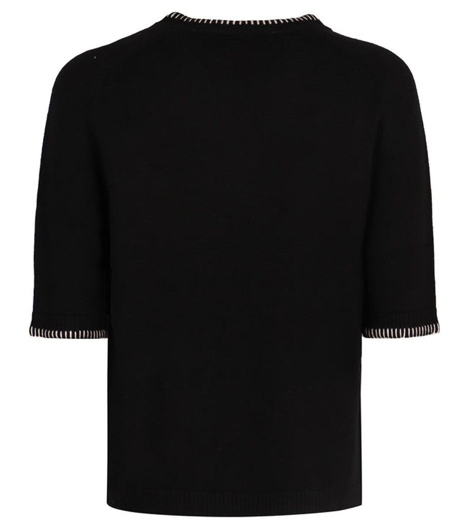 Max Mara Cropped Black Sweater With Contrasting Stitching