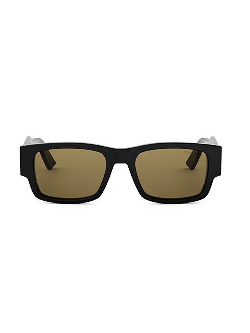 Dior Rectangular Black Frame Sunglasses With Brown Lenses And Gold-Tone Logo