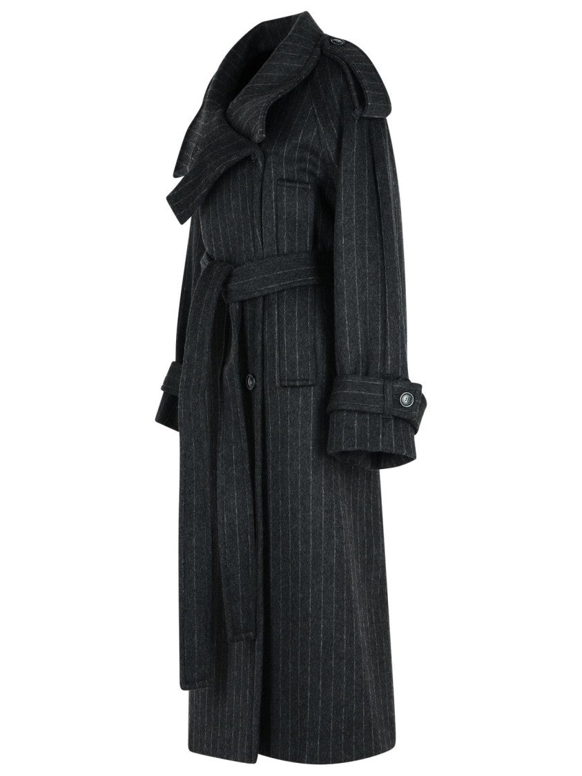 Sportmax 'Arold' Pinstripe Trench Coat In Pure Anthracite Wool