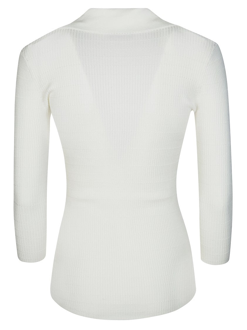 Elisabetta Franchi White Ribbed Deep V Shirt