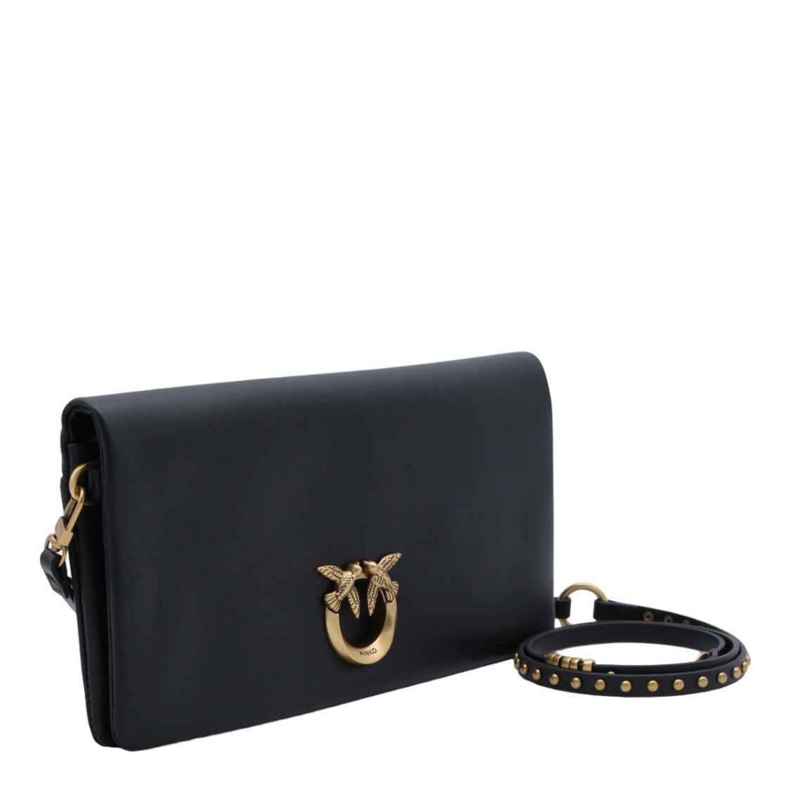 Pinko Rectangular Black Bag With Gold-Tone Clasp