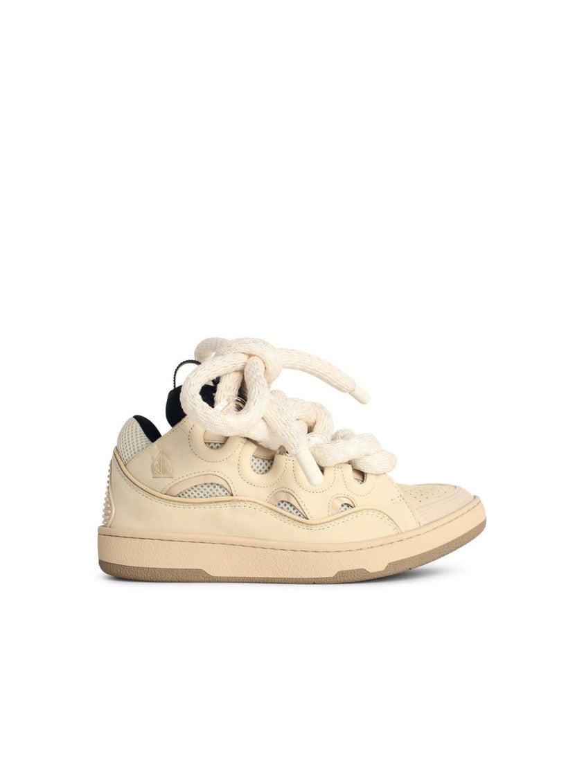 Lanvin Curb' Beige Leather Blend Sneakers