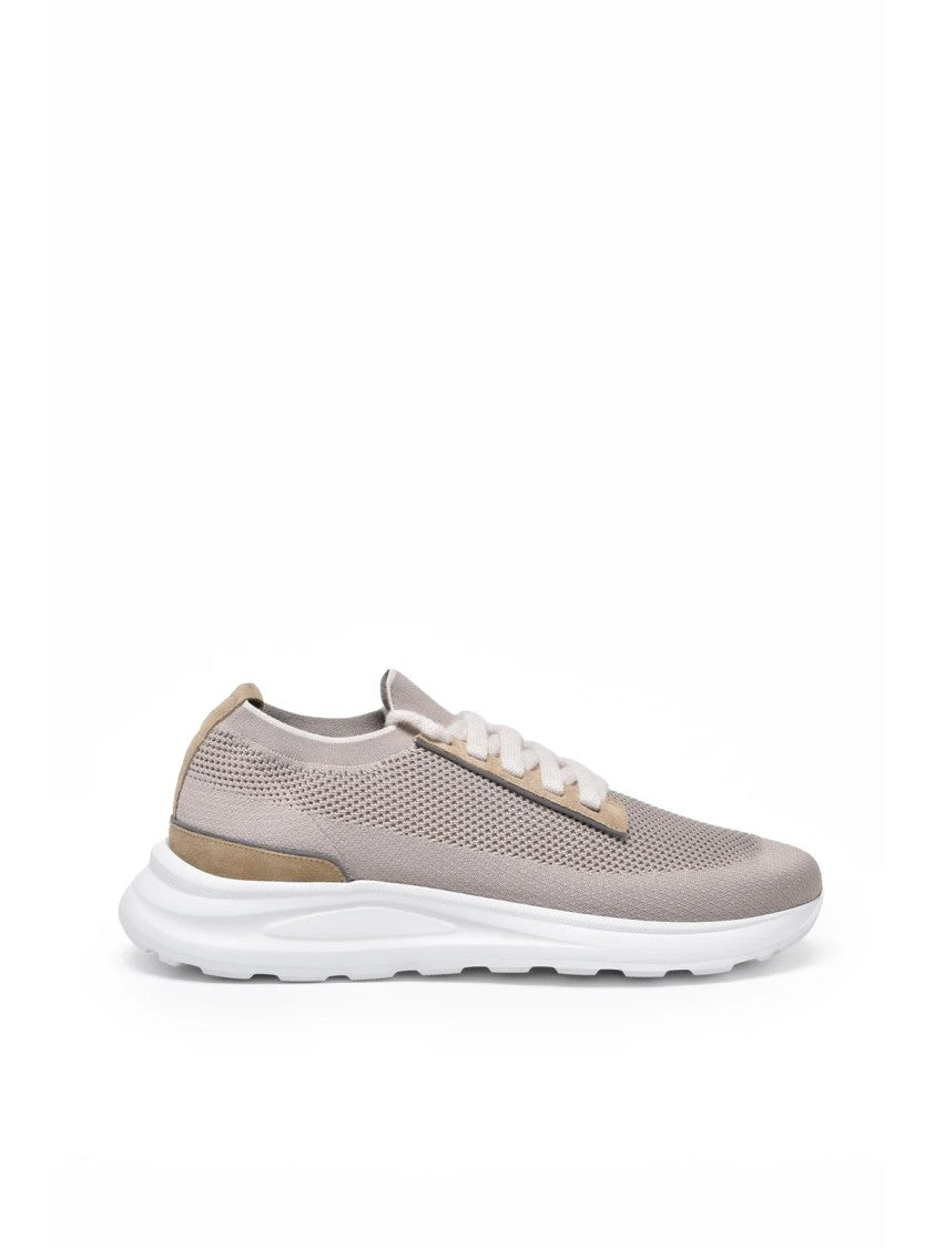 Eleventy Beige Leather-Blend Stretch Sneakers