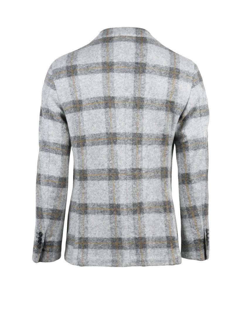 L.B.M. 1911 Button Closure Grey Check Jacket With Rounded Silhouette