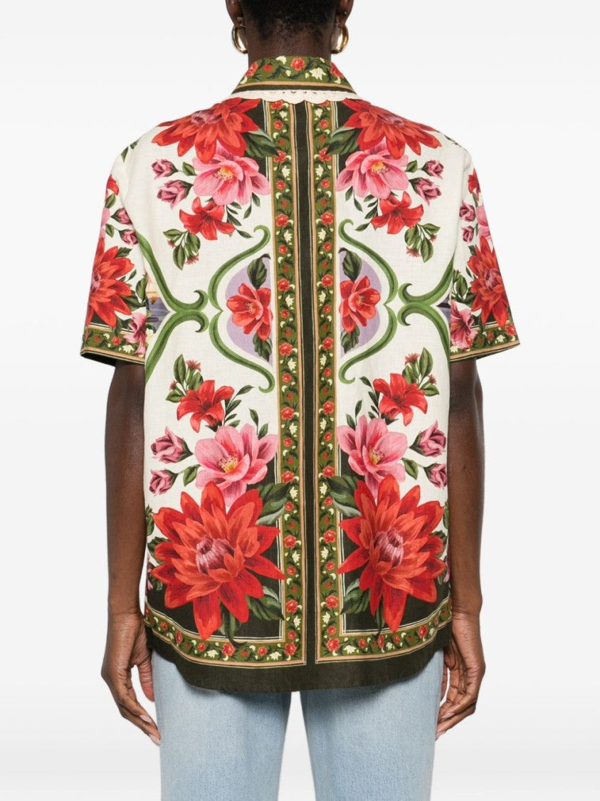Farm Rio Multicolor Floral Motif Linen-Viscose Shirt