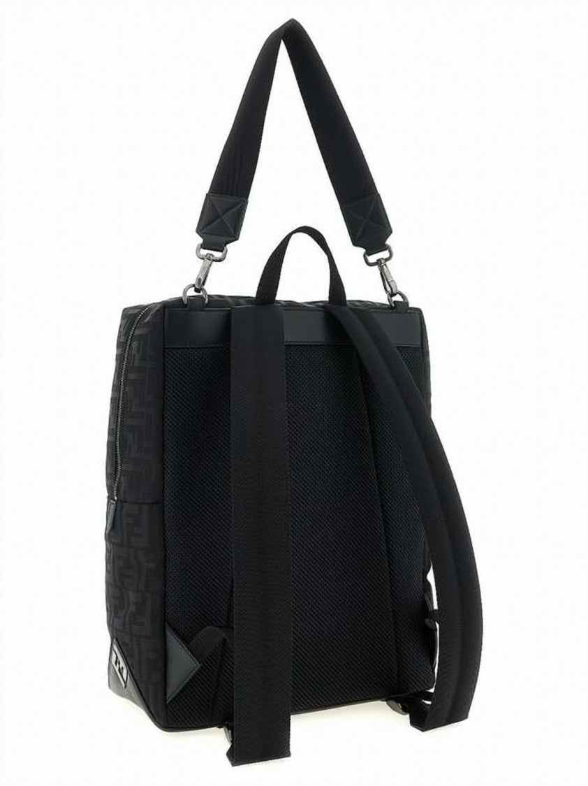 Fendi Textured Fabric Backpack With Leather Accents