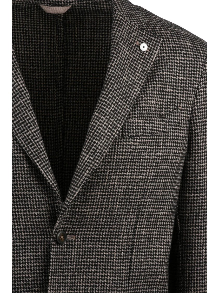 L.B.M. 1911 Textured Checkered Tailored Blazer With Notch Lapel
