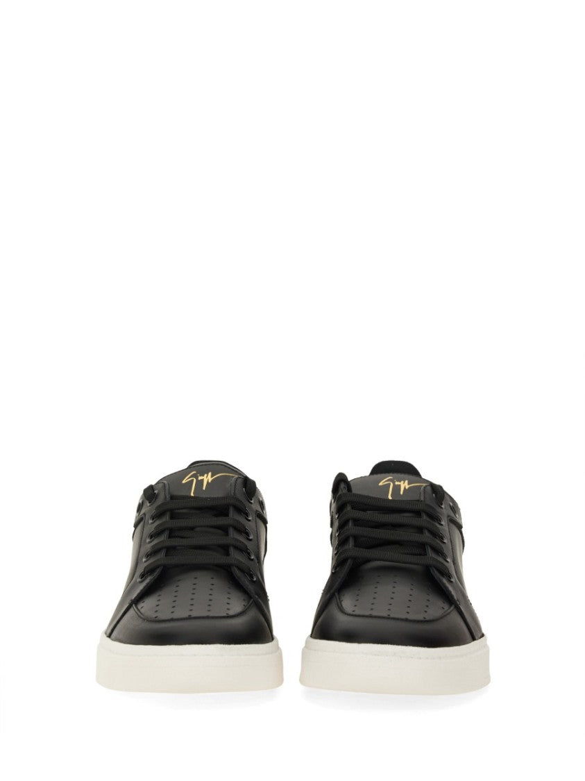 Giuseppe Zanotti Black Leather Sneakers With Embossed Logo
