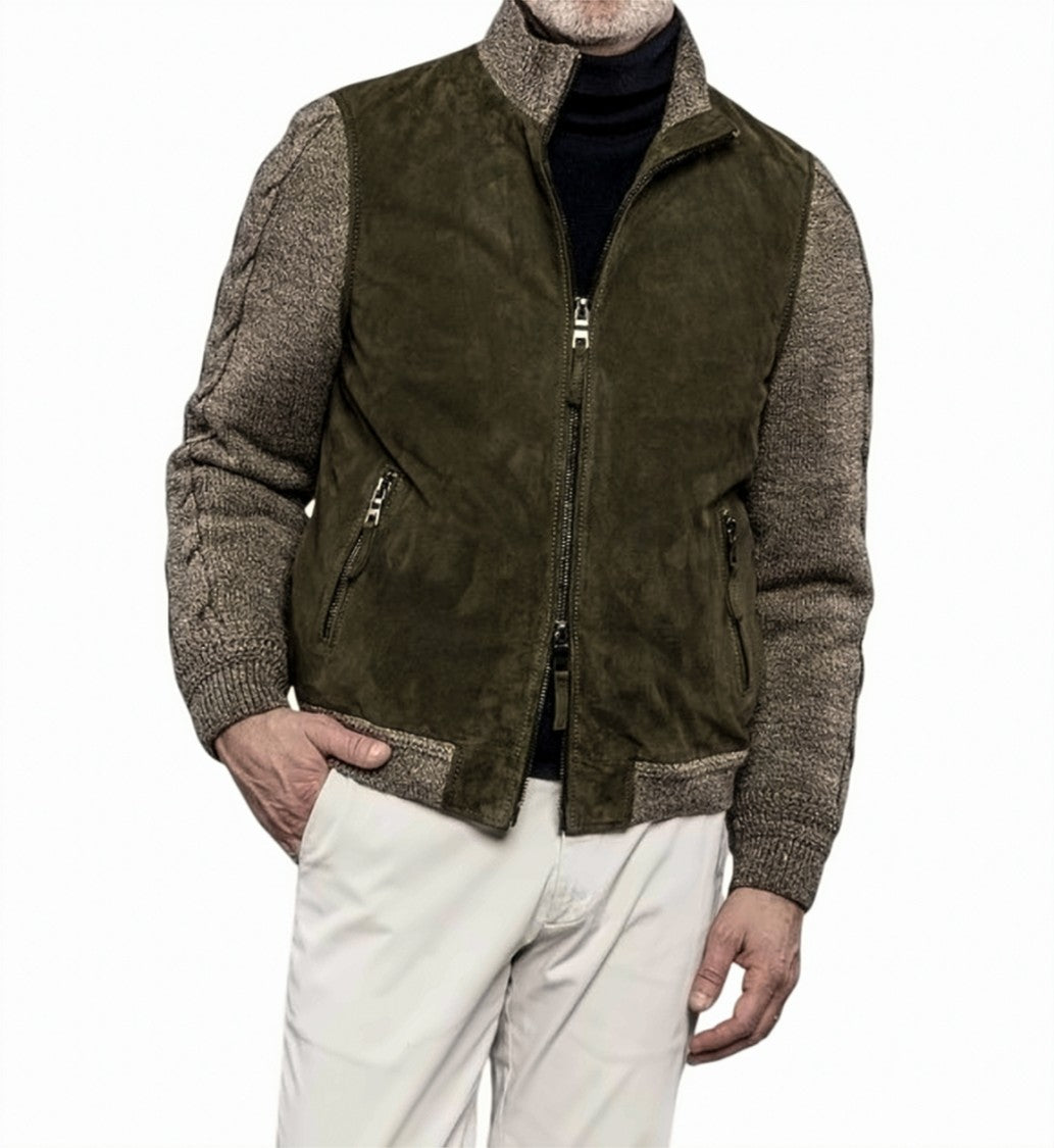 The Jack Leathers Suede Jacket With Knitted Sleeves And High Collar