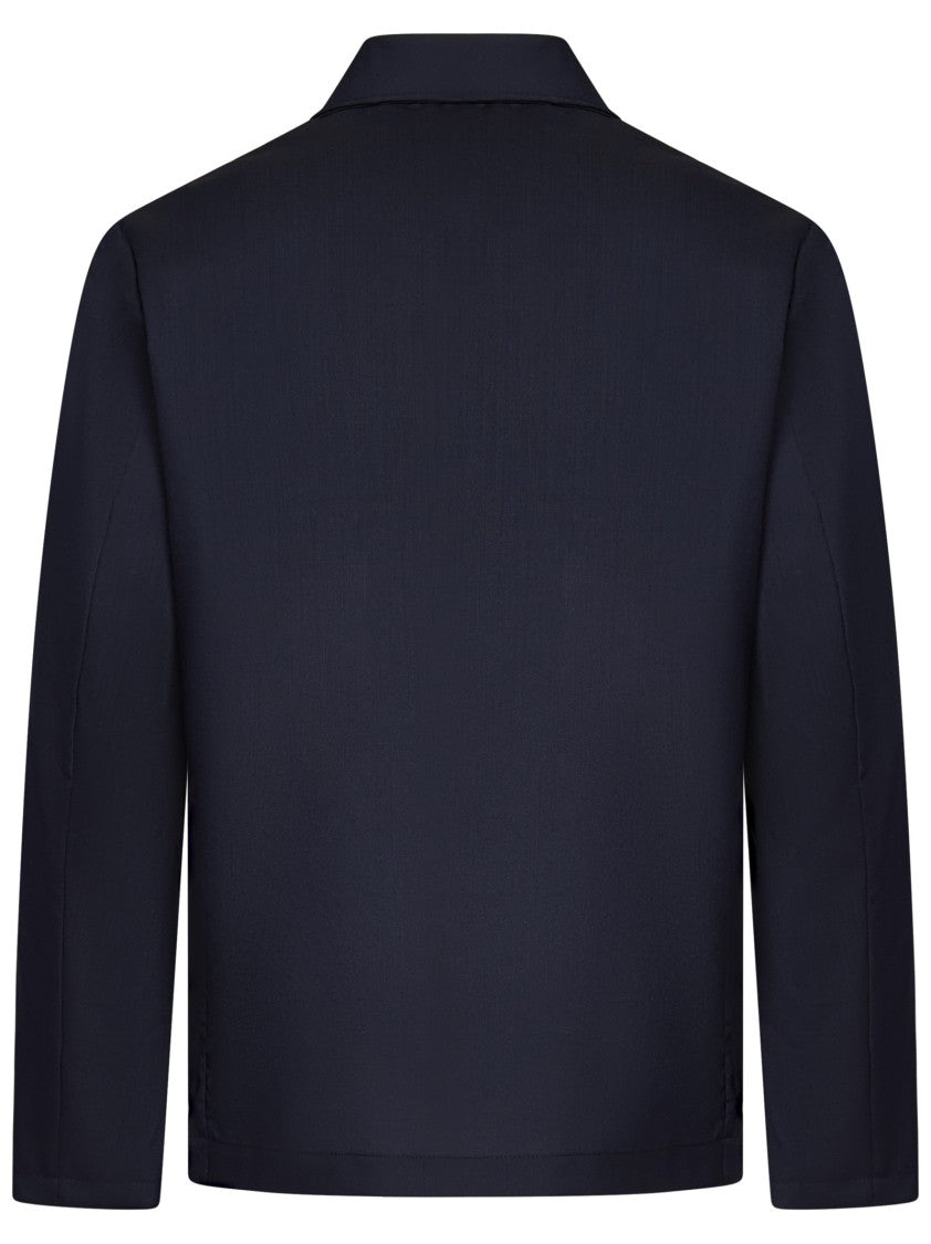 Low Brand Navy Blue Tropical Wool Shirt Jacket With Tailored Fit