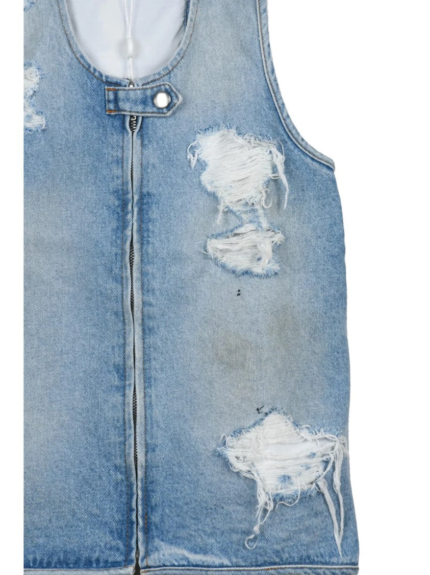Mm6 By Maison Margiela Light Blue Distressed Cotton Denim Vest