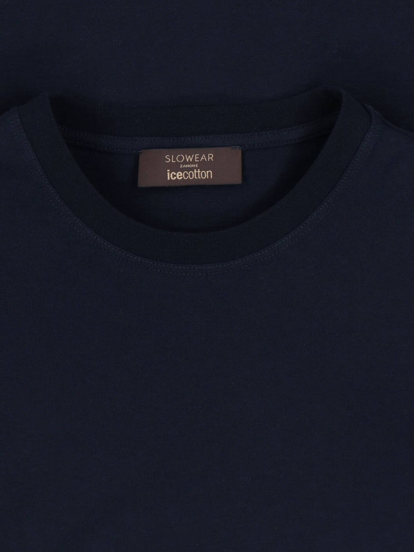 Zanone Navy Cotton Long-Sleeved Crewneck Tee