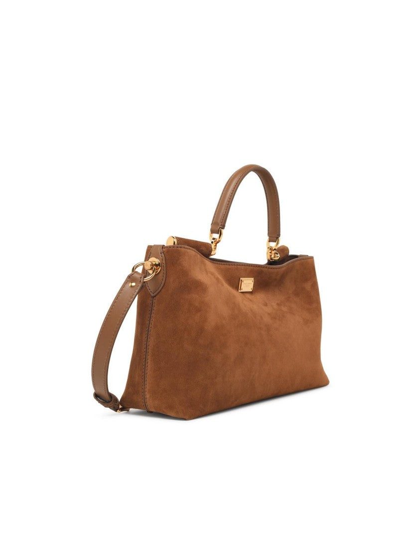 Dolce & Gabbana Medium Brown Suede Handbag With Vintage Brass Hardware And Customization