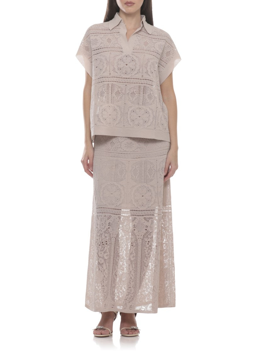 D. Exterior Lace V-Neck Polo Shirt