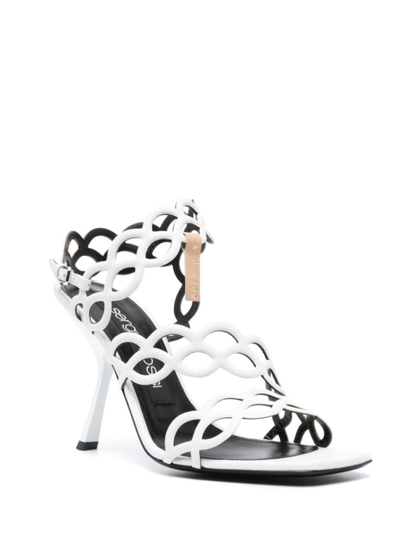 Sergio Rossi Spiral Design White Calf Leather Sandals