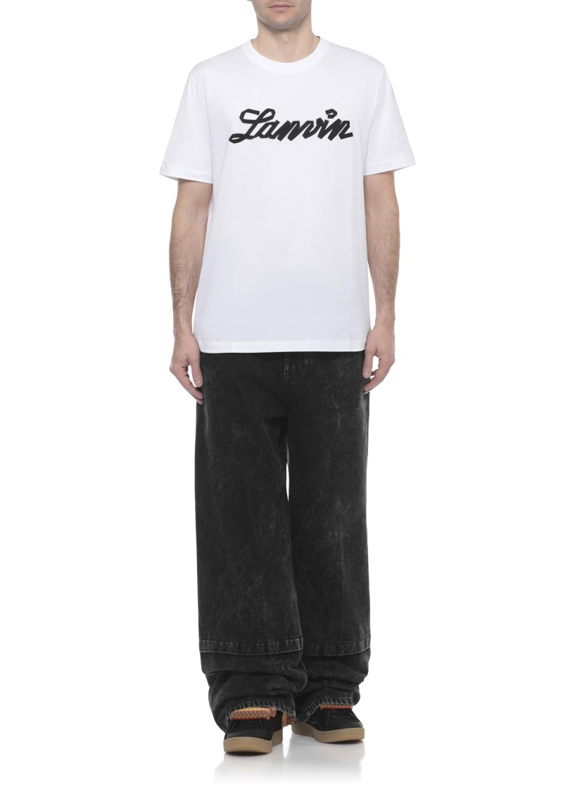 Lanvin Black Curb Laced Leather Sneakers