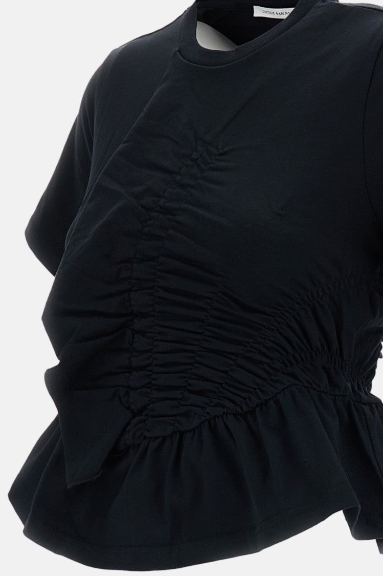 Cecilie Bahnsen Black Ace Stretch Cotton Peplum T-Shirt