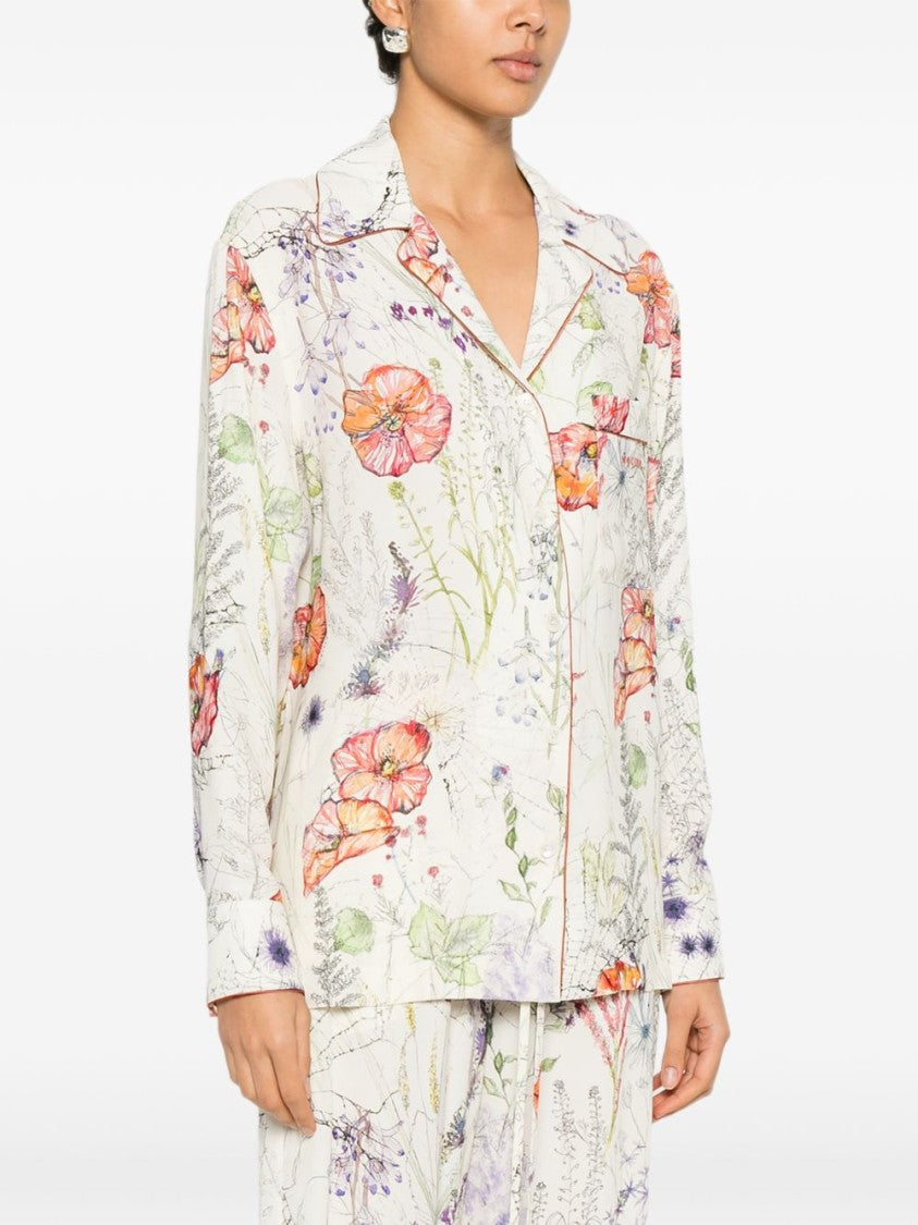 Alexander Mcqueen Ivory Floral Print Shirt With Classic Collar