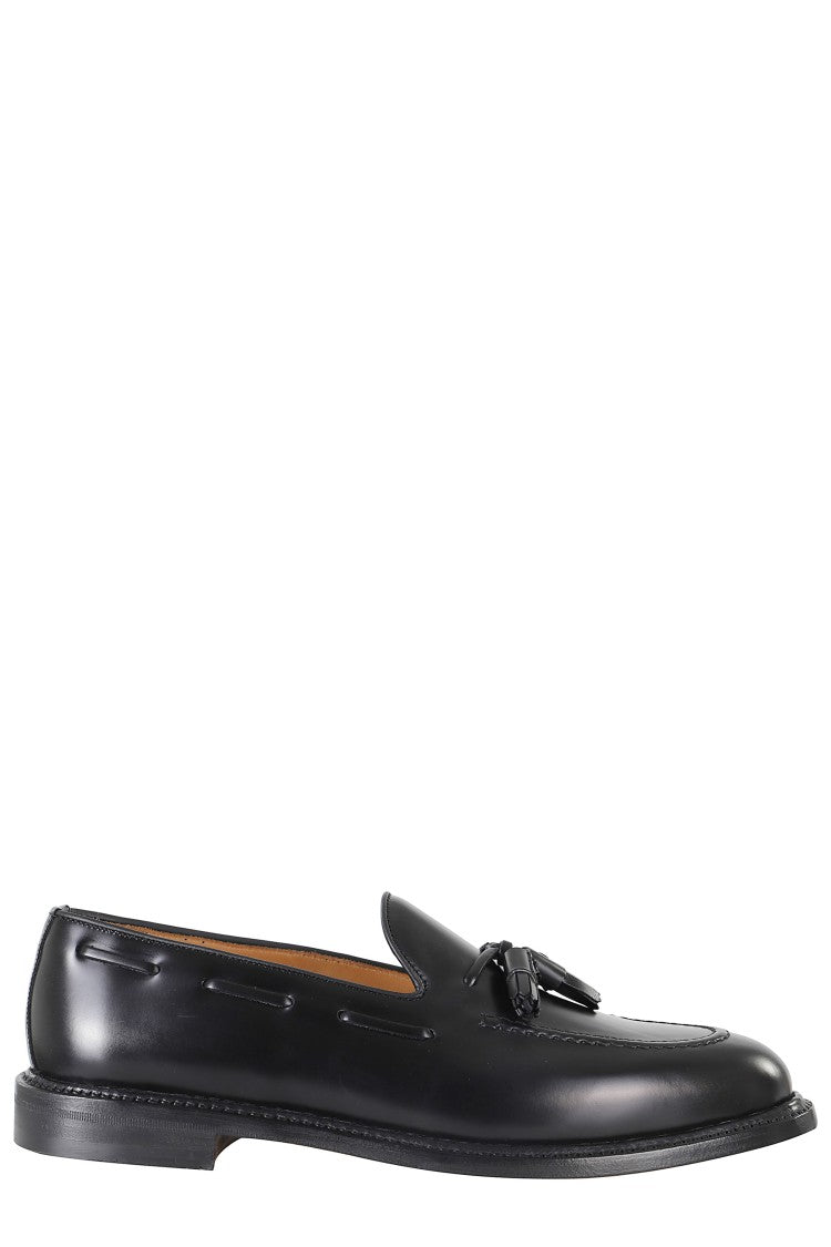 John Spencer Black Smooth Decorative Tassels Leather Loafers