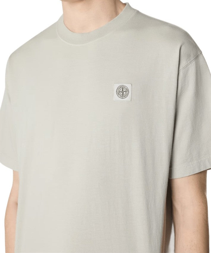 Stone Grey T-Shirt With Ribbed Neckline And Patch Logo