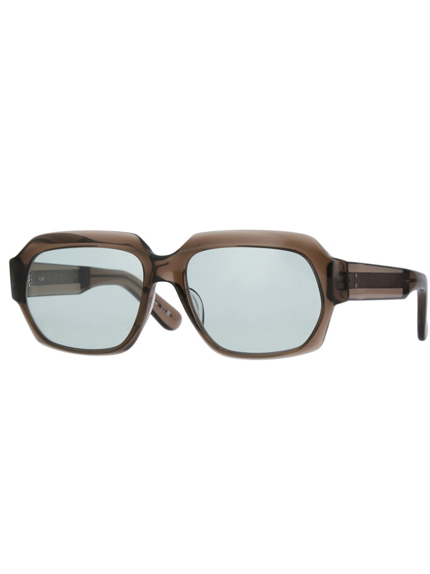 Yellows Plus Brown Acetate Sunglasses With Modern Angular Design