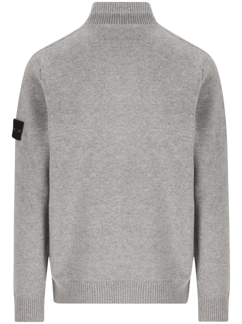 Stone Island Medium Grey Knit Sweater With Ribbed High Collar