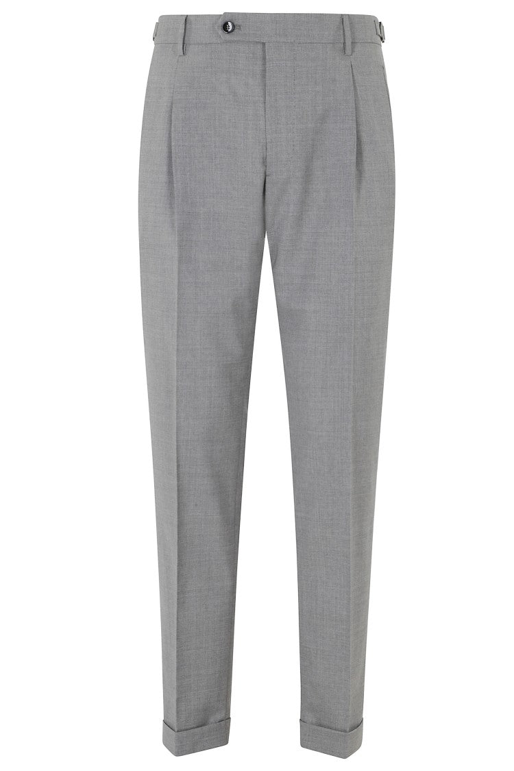 Berwich Gray Retro Darts Waist Strap Wool-Blend Trousers