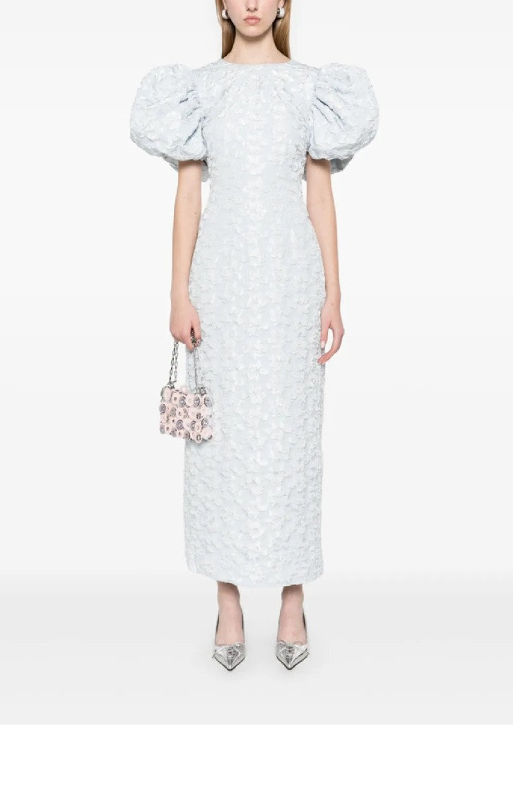 Rotate Jacquard Midi Puffy Dress